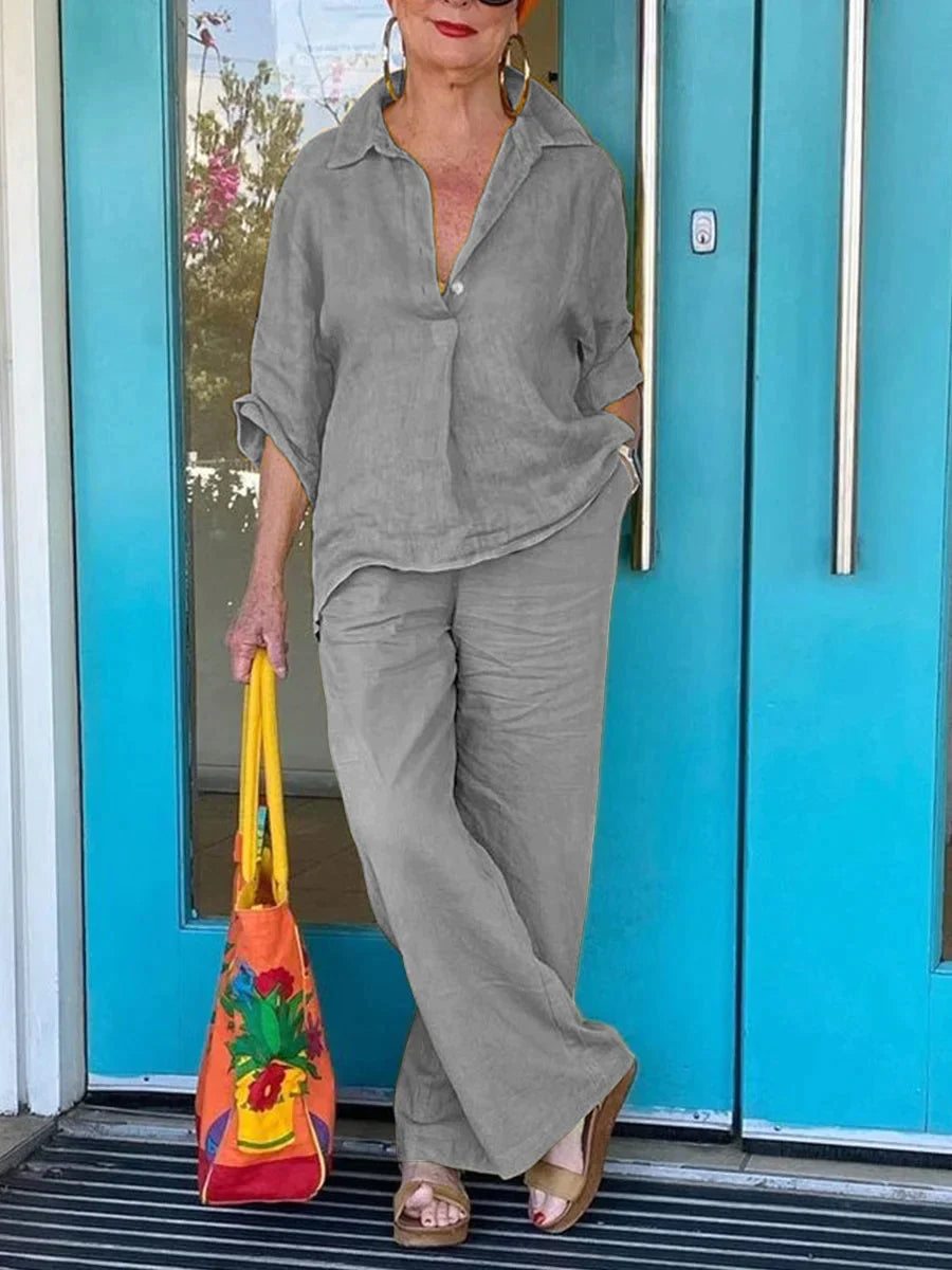 Rella - stylisches und zweiteiliges sommer set aus leinenhemd und leinenhose