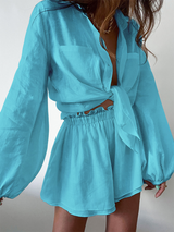 Lanna - stylisches leinen set aus hemd und shorts