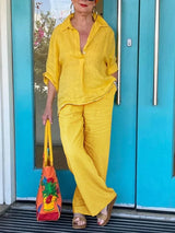 Rella - stylisches und zweiteiliges sommer set aus leinenhemd und leinenhose